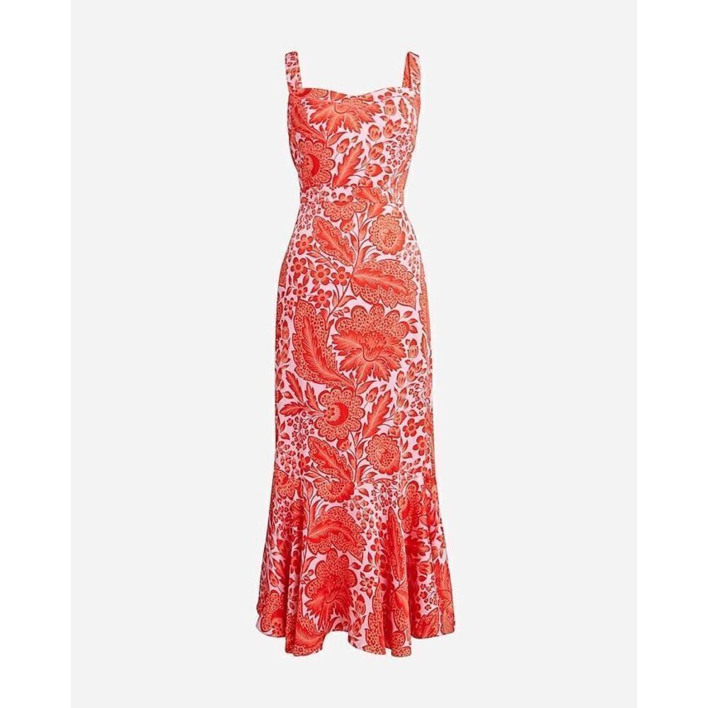 NEW J Crew Collection fitted luster crepe flare hem midi dress size 4 coral flor